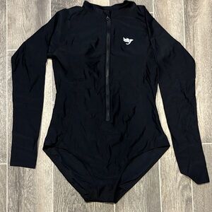 Black Rash Guard Long Sleeve Zip-Up Swimsuit Size Large